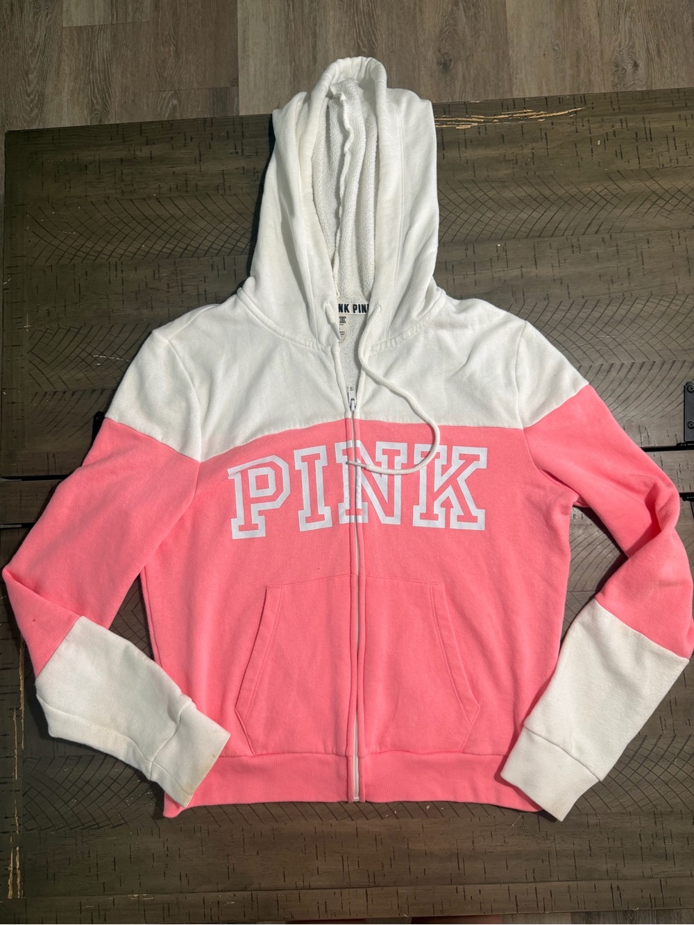 PINK Victoria's Secret Two-Tone Pink and White Zip Hoodie
